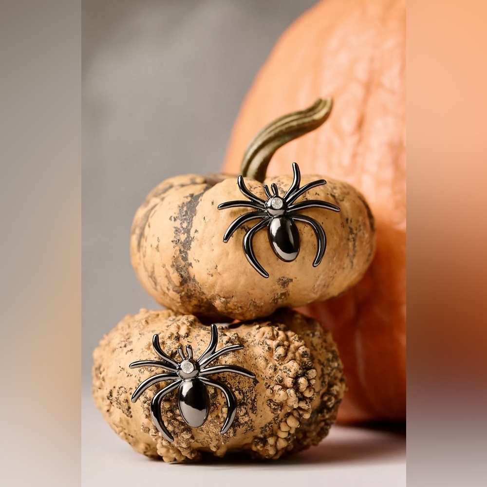 Anthropologie Halloween Black Spiders Pumpkin Pin Charms Decor NWT